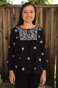 LISA Pure Cotton Hand Embroidered Boho Top, Blouse
