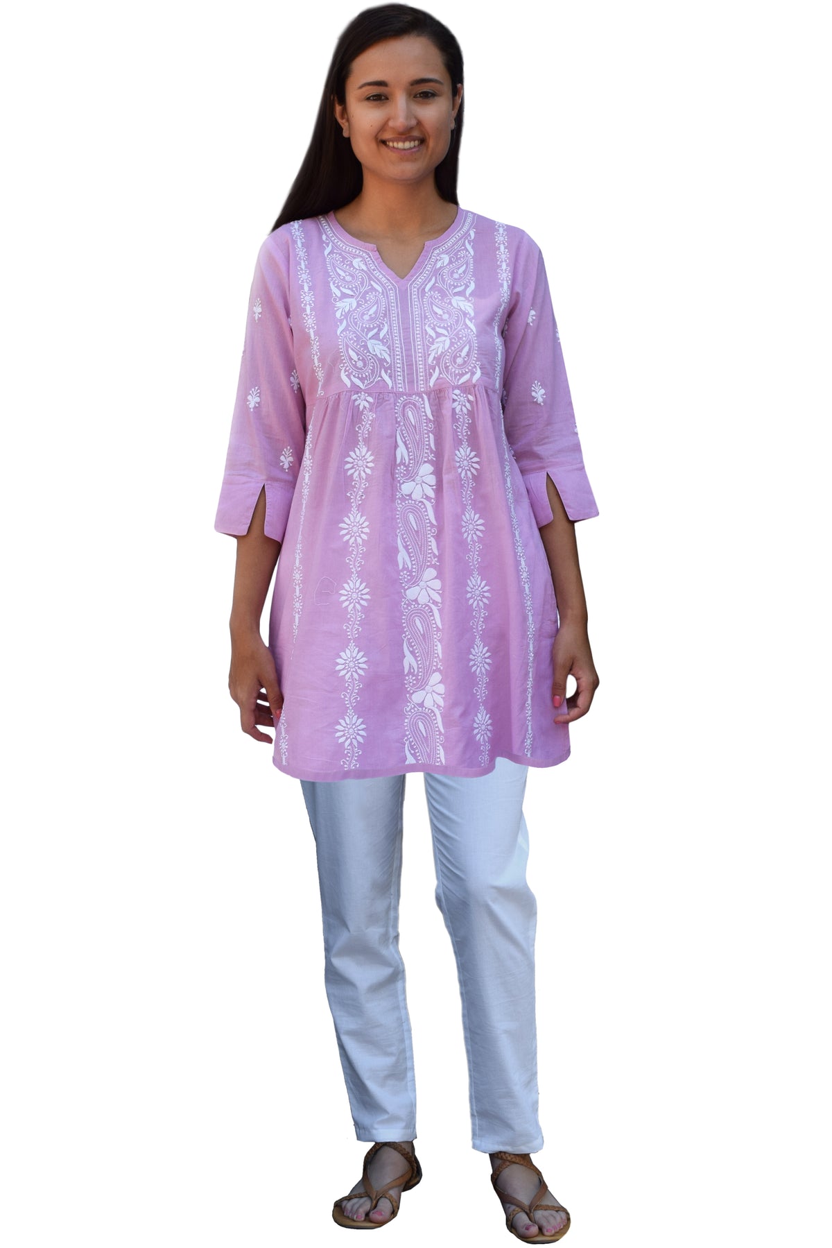 NEERA Hand Embroidered Pure Soft Cotton Tunic Kurta Dress: Made to Order/Customizable