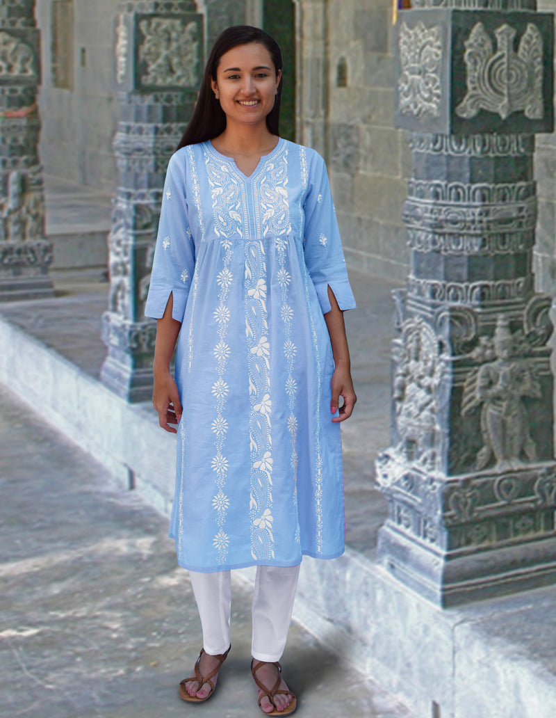 Nilsa Hand Embroidered Pure Soft Cotton Long Tunic Kurta Dress: Made t Ayurvastram Nilsa Hand Embroidered Pure Soft Cotton Long Tunic Kurta Dress: Made t Ayurvastram