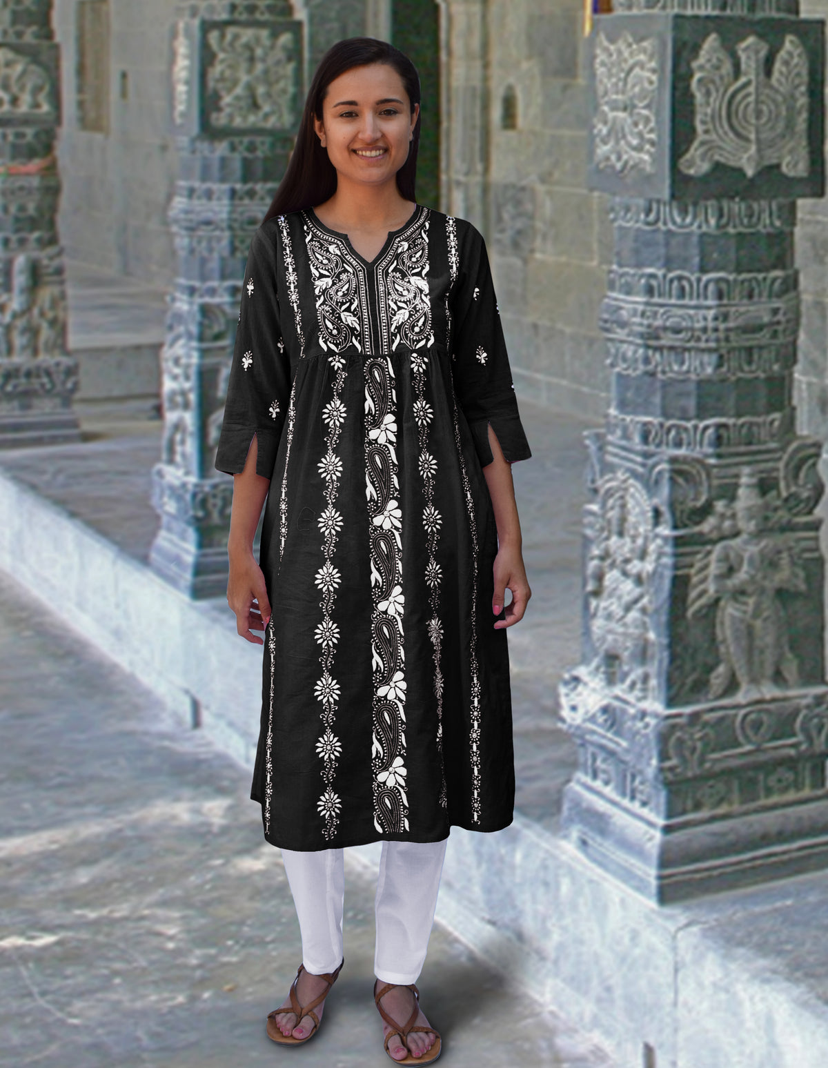 Nilsa Hand Embroidered Pure Soft Cotton Long Tunic Kurta Dress: Made to Order/Customizable