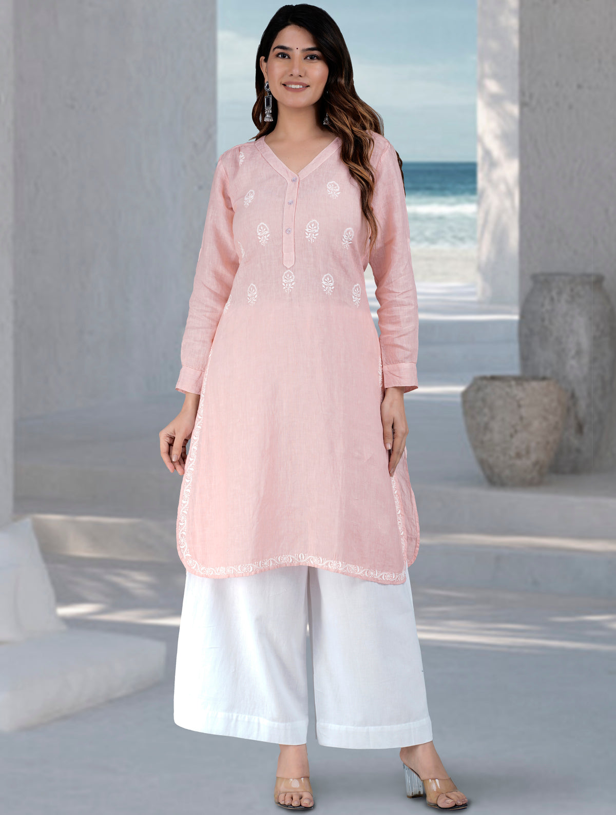 KALAPI Linen-Cotton Hand Embroidered Tunic Kurti: Made to Order/Customizable