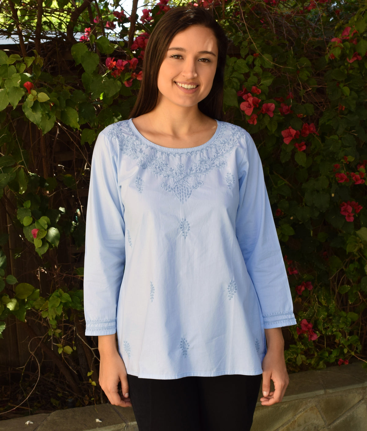 Eri Hand Embroidered Pure Cotton Short Tunic Top