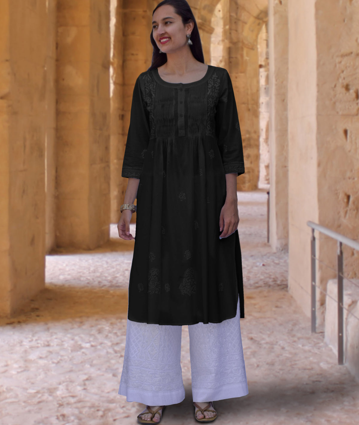 SARA Pure Cotton Hand Embroidered Long Tunic Dress Kurta: Made to Order/Customizable