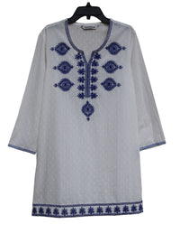 SRB Pure Cotton Self Design Embroidered Tunic, Top, Blouse