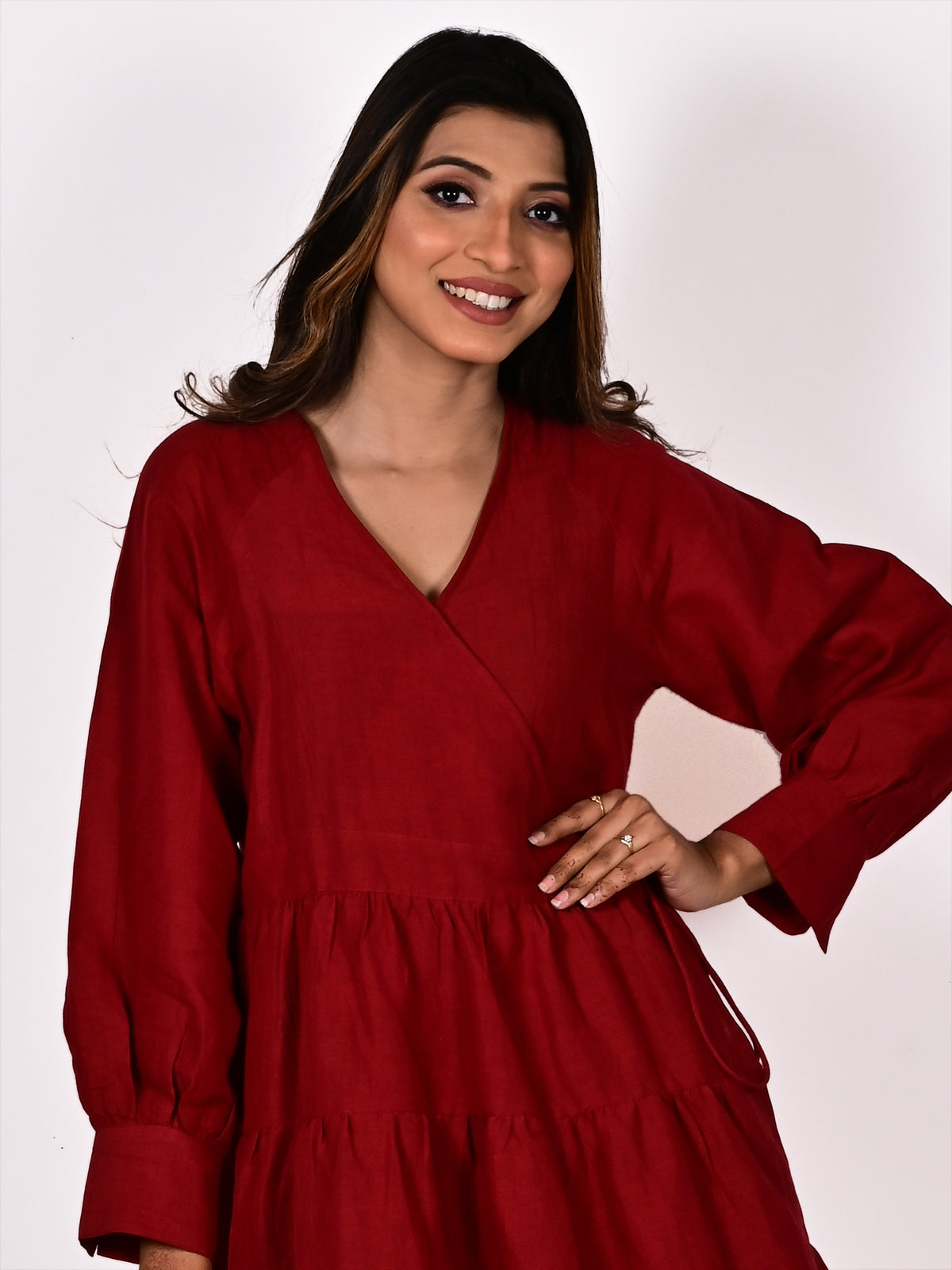 STELLA Cotton-Linen Frill Wrap Dress: Made to Order/Customizable