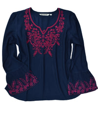 Tia Embroidered Viscose Rayon Blouse with Bell Sleeves