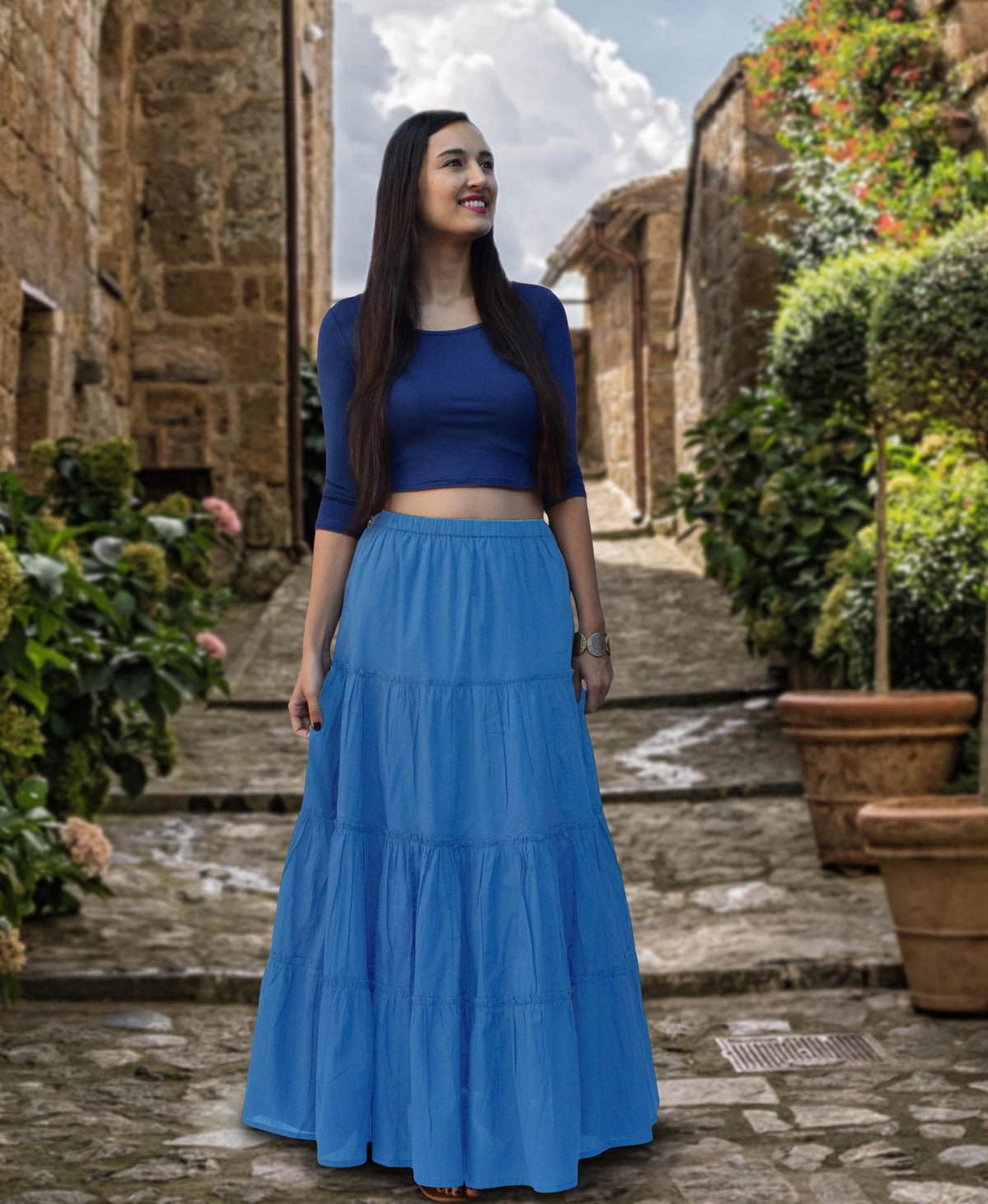 ELINA Pure Cotton Tiered Long Skirt: Made to Order, Customizable