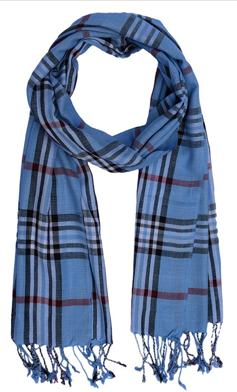 Silk Feel Viscose Rayon Checks and Stripes Scarf