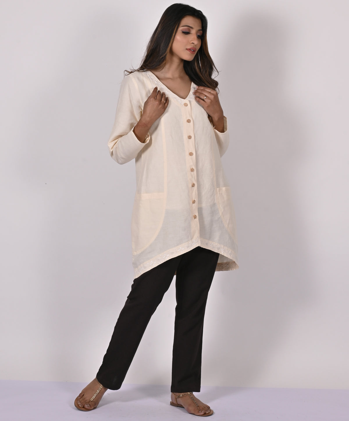 ANITA Linen-Cotton Hand Embroidered Tunic Dress: Made to Order/Customizable