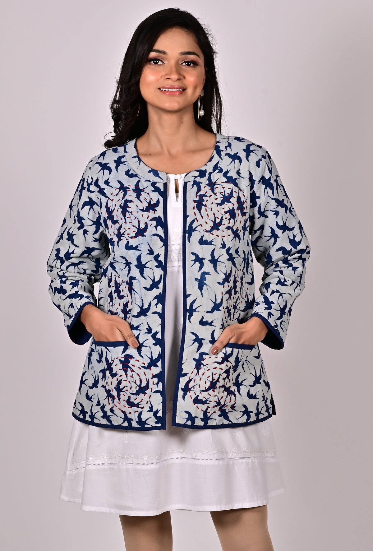 Arya Cotton Block Printed Hand Embroidered Jacket, Made to Order