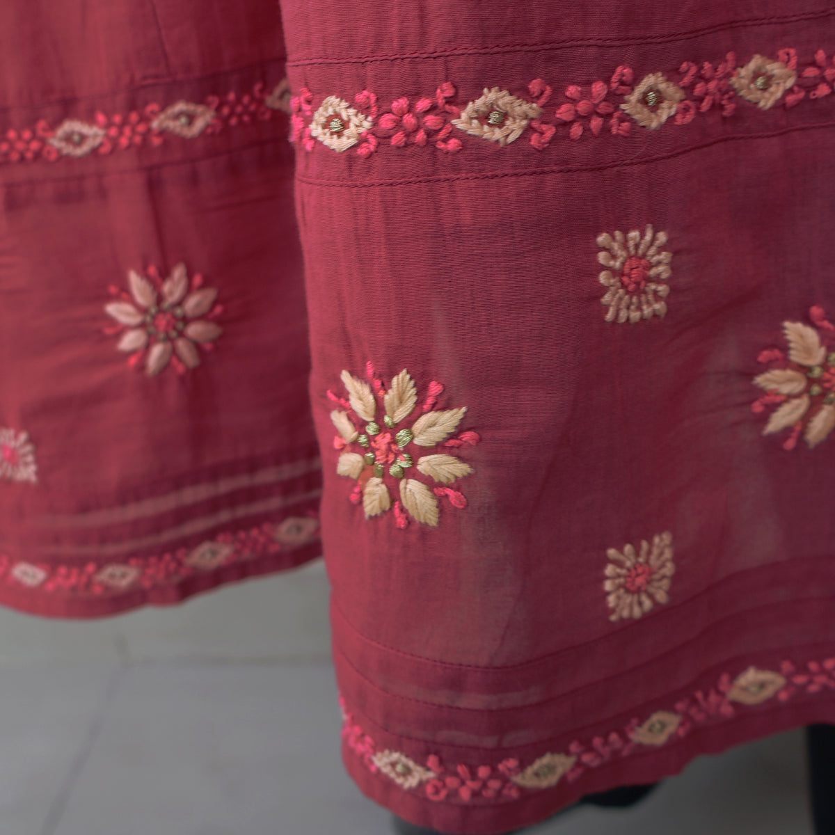 BAANI Cotton Hand Embroidered Long Dress, Kurta: Made to Order/Customizable