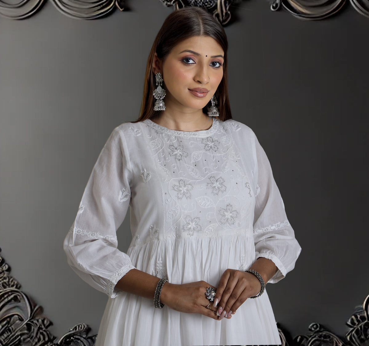 BHAVYA Cotton Hand Embroidered Long Dress, Kurta