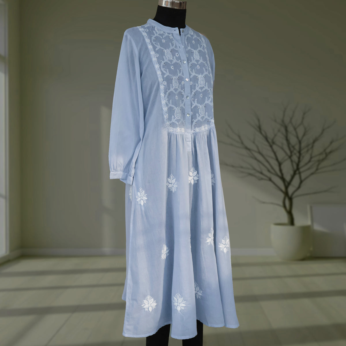 BODHI Hand Embroidered Pure Cotton Long Dress