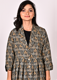 KALI Cotton Block Printed Long Jacket with Cotswool Lining