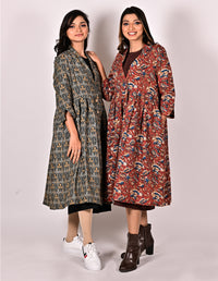 KALI Cotton Block Printed Long Jacket with Cotswool Lining