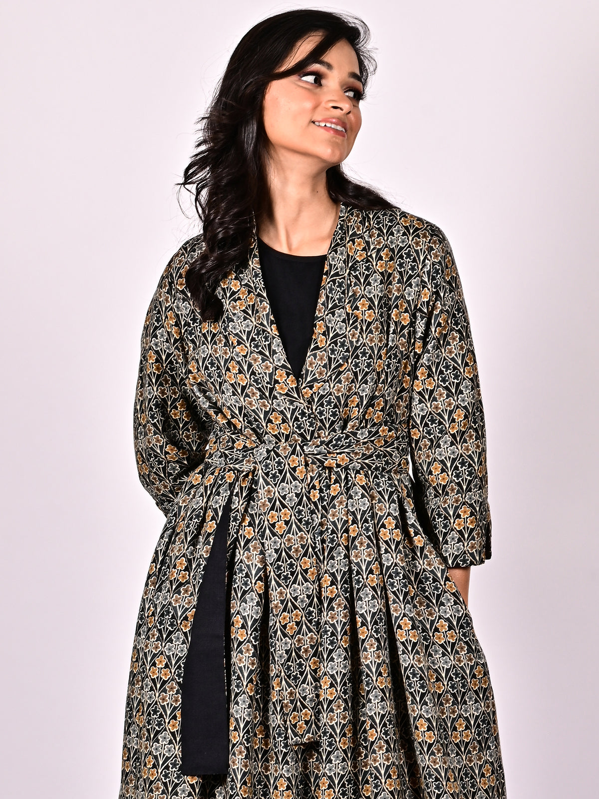 KALI Cotton Block Printed Long Jacket with Cotswool Lining