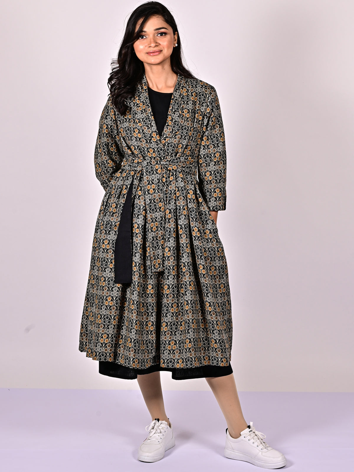 KALI Cotton Block Printed Long Jacket with Cotswool Lining