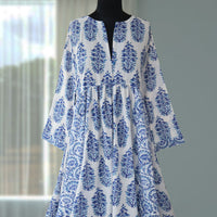 DEVIKA Block Print Pure Cotton Women Long Flared Dress