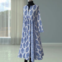 DEVIKA Block Print Pure Cotton Women Long Flared Dress