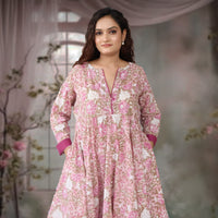 DHANIKA Block Print Pure Cotton Women Long Flared Dress