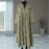 DEVIKA Block Print Pure Cotton Women Long Flared Dress
