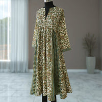 DEVIKA Block Print Pure Cotton Women Long Flared Dress