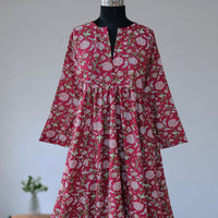 DEVIKA Block Print Pure Cotton Women Long Flared Dress