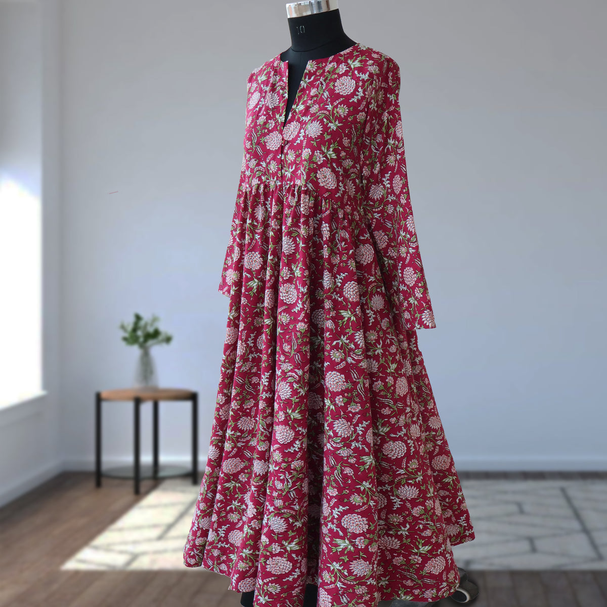 DEVIKA Block Print Pure Cotton Women Long Flared Dress