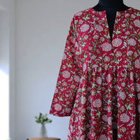 DEVIKA Block Print Pure Cotton Women Long Flared Dress