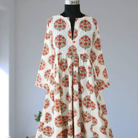 DEVIKA Block Print Pure Cotton Women Long Flared Dress