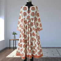 DEVIKA Block Print Pure Cotton Women Long Flared Dress