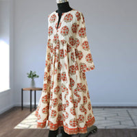 DEVIKA Block Print Pure Cotton Women Long Flared Dress