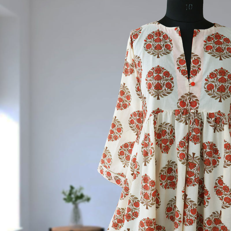 DEVIKA Block Print Pure Cotton Women Long Flared Dress