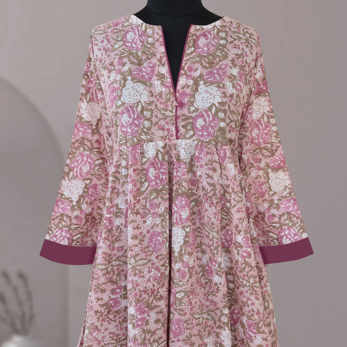 DHANIKA Block Print Pure Cotton Women Long Flared Dress