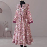 DHANIKA Block Print Pure Cotton Women Long Flared Dress