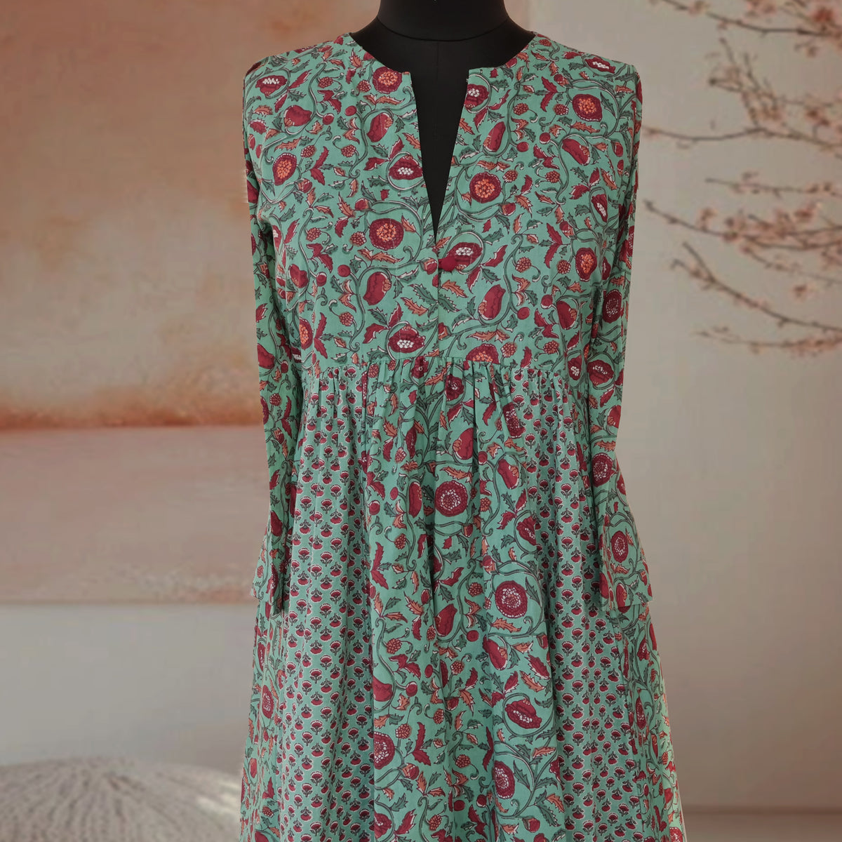 DEVIKA Block Print Pure Cotton Women Long Flared Dress