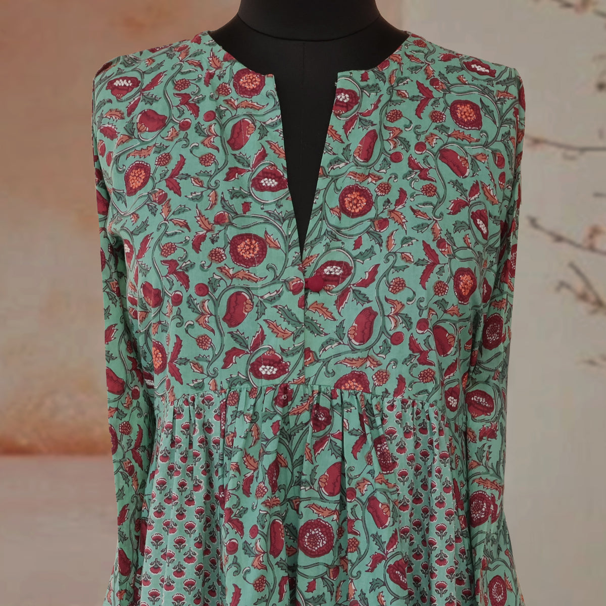 DEVIKA Block Print Pure Cotton Women Long Flared Dress