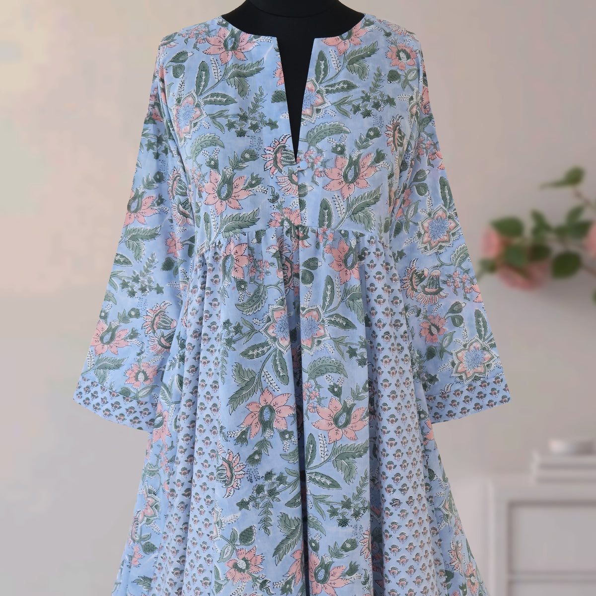 DHANIKA Block Print Pure Cotton Women Long Flared Dress