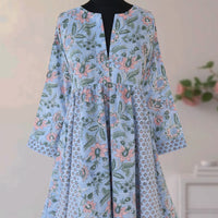 DHANIKA Block Print Pure Cotton Women Long Flared Dress