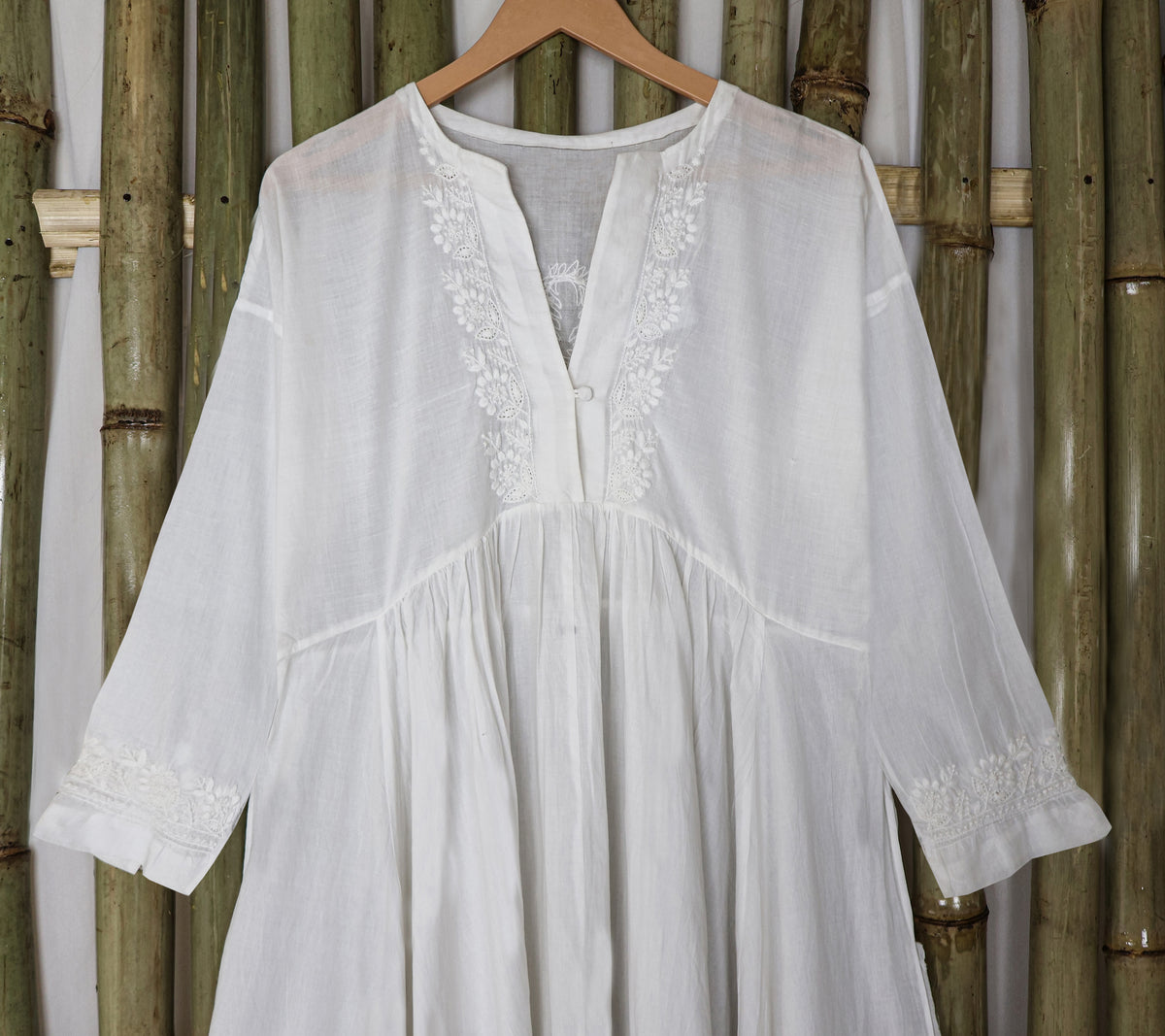 DEVINA Hand Embroidered Pure Cotton Women Long Flared Tunic Dress