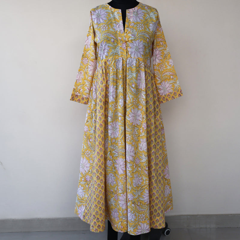 DEVIKA Block Print Pure Cotton Women Long Flared Dress