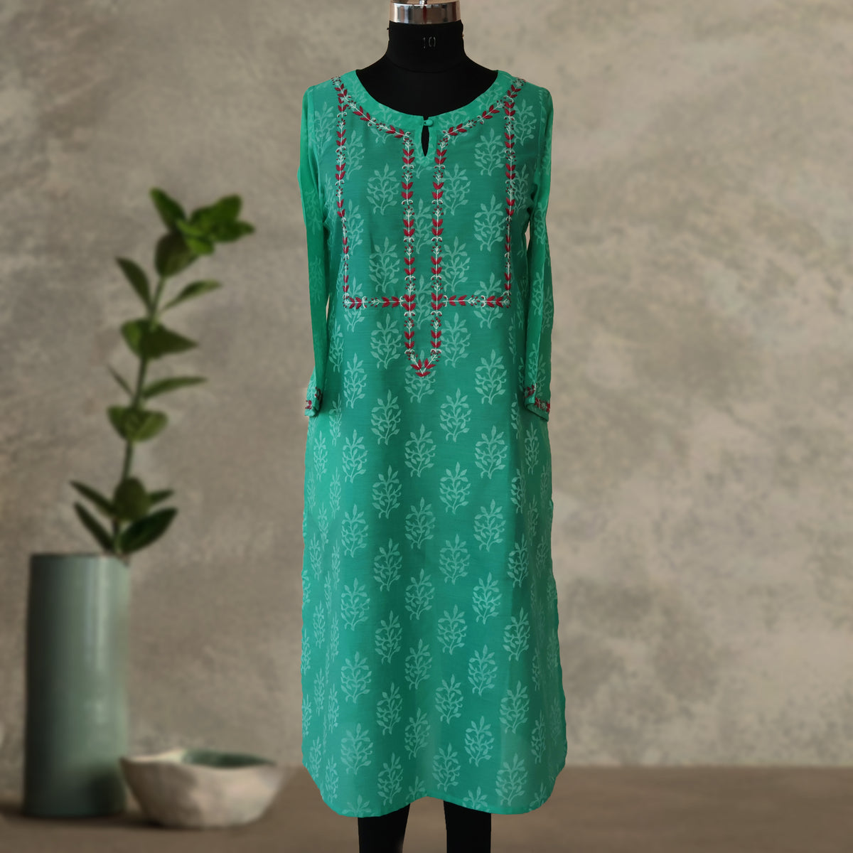 DITI Chanderi Silk Printed Hand embroidered Tunic Dress