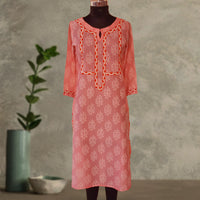 DITI Chanderi Silk Printed Hand embroidered Tunic Dress