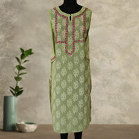 DITI Chanderi Silk Printed Hand embroidered Tunic Dress
