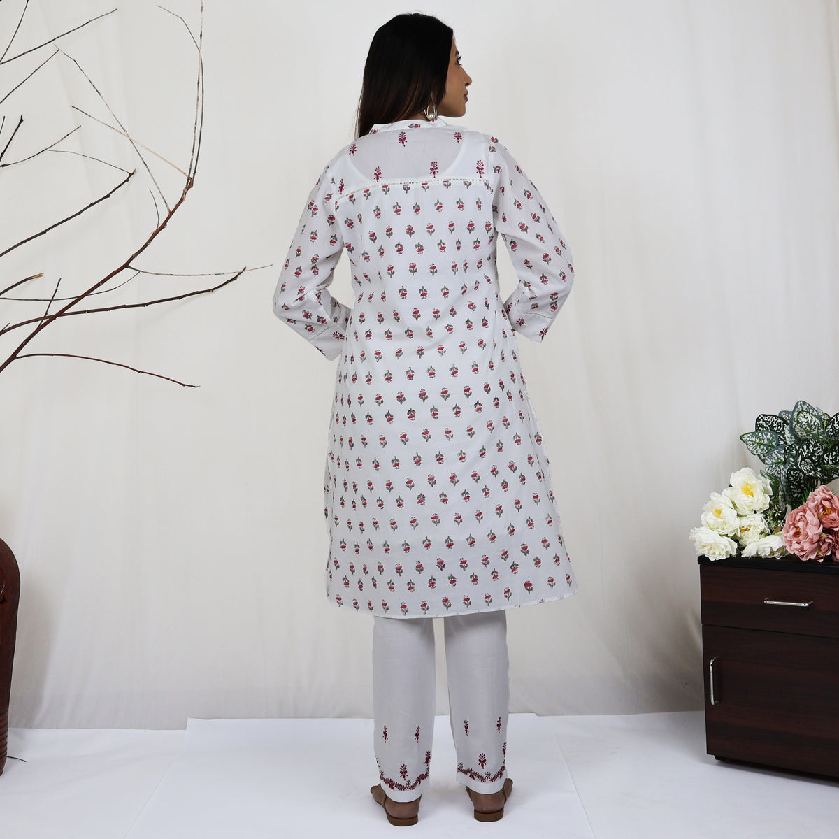 DORA Pure Cotton, Jaipuri Block Print, Hand Embroidery Kurta
