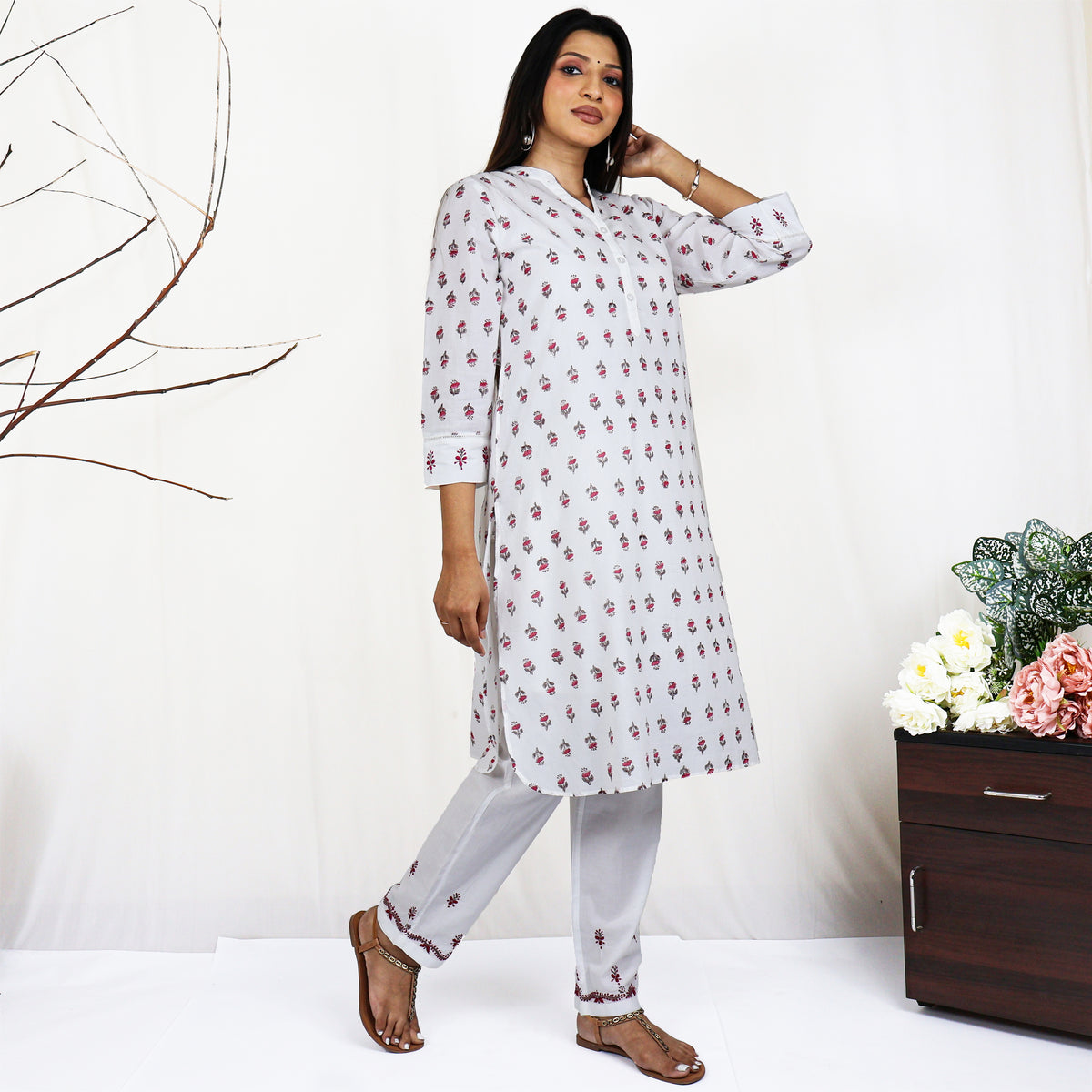 DORA Pure Cotton, Jaipuri Block Print, Hand Embroidery Kurta