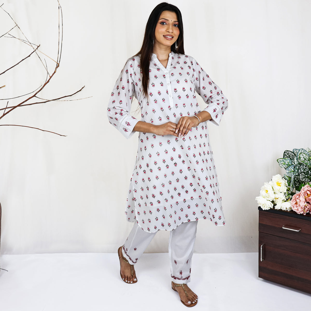 DORA Pure Cotton, Jaipuri Block Print, Hand Embroidery Kurta
