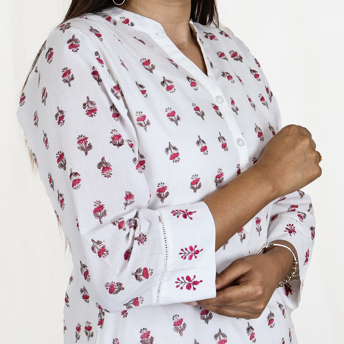 DORA Pure Cotton, Jaipuri Block Print, Hand Embroidery Kurta