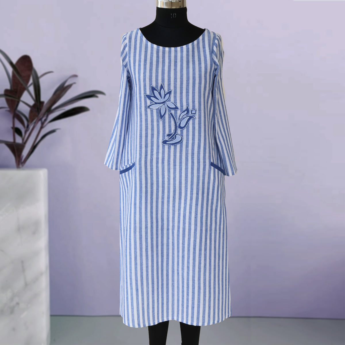 Elsa Cotton Striped Embroidered Casual Tunic