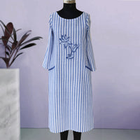 Elsa Cotton Striped Embroidered Casual Tunic